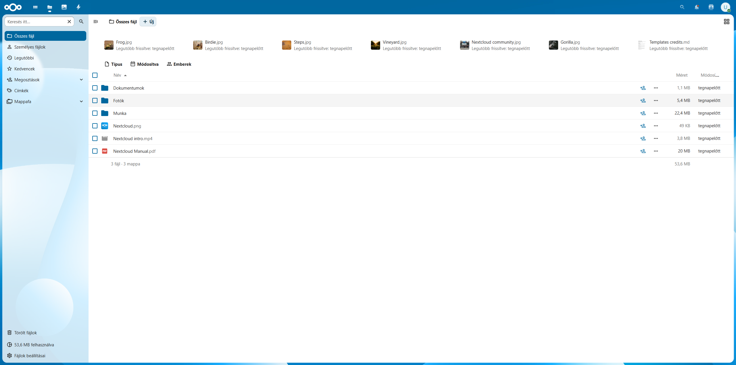Nextcloud kezelőfelület